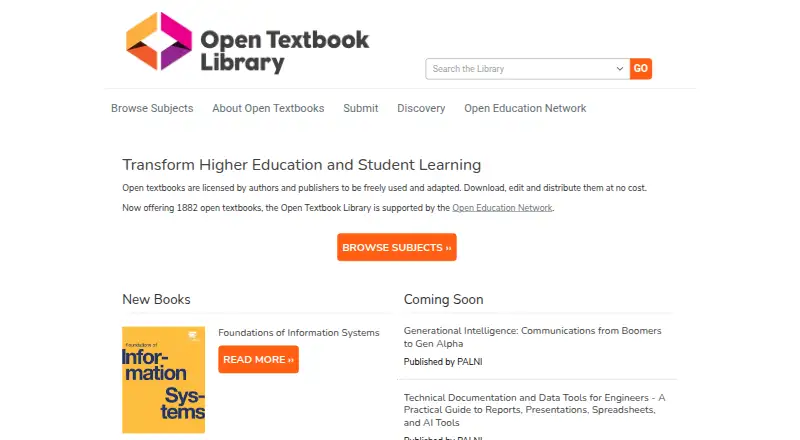 The Open Textbook Library homepage