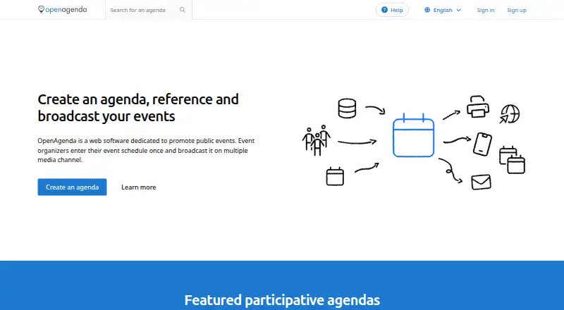 The OpenAgenda homepage