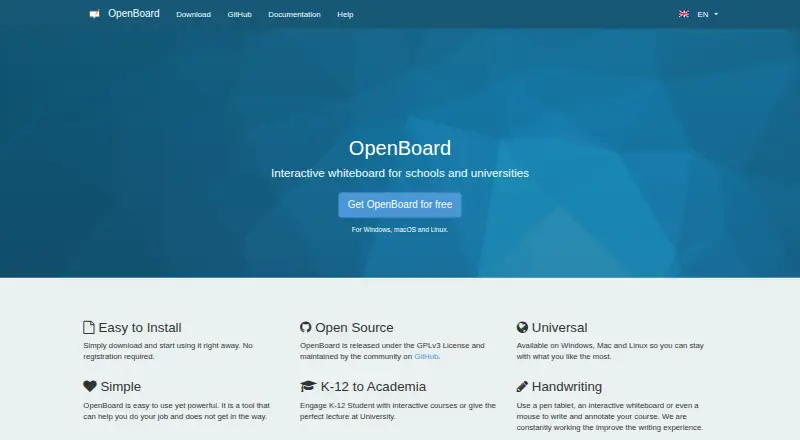 The OpenBoard homepage