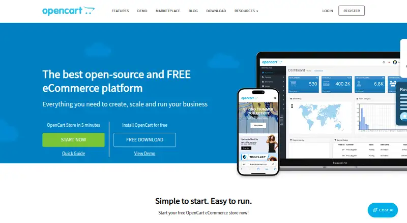 The OpenCart homepage