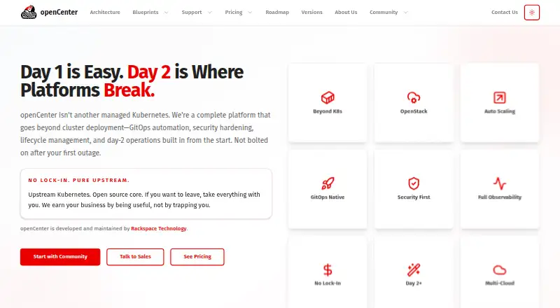 The openCenter homepage
