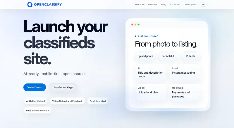 The OpenClassify homepage