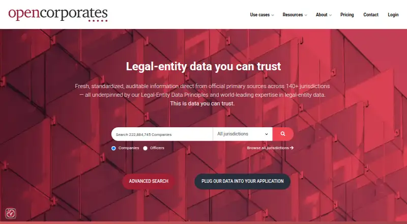 The OpenCorporates homepage