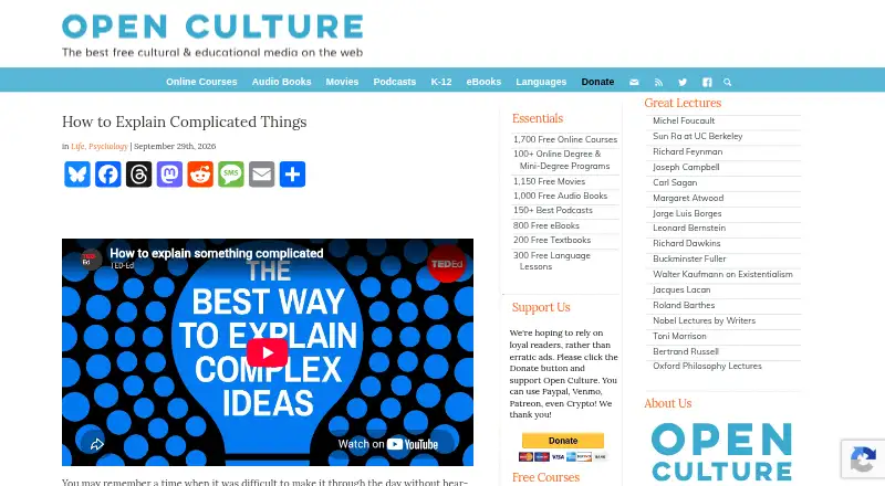 The Open Culture homepage