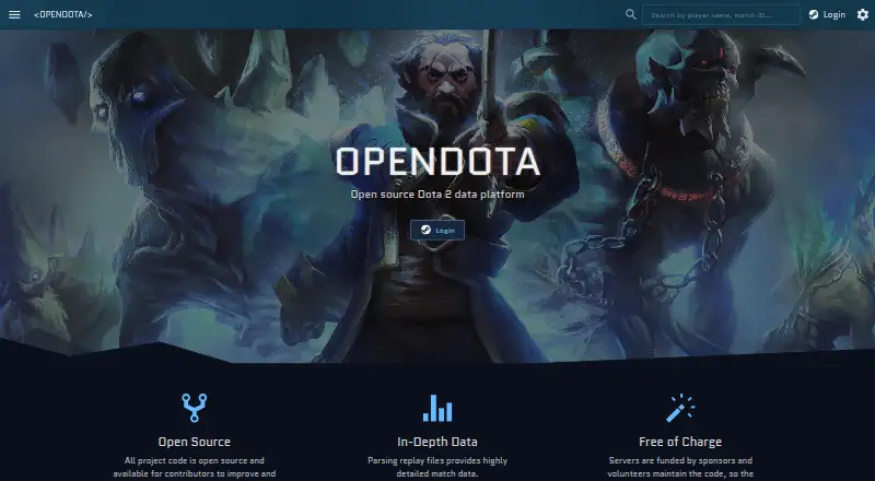 The OpenDota homepage