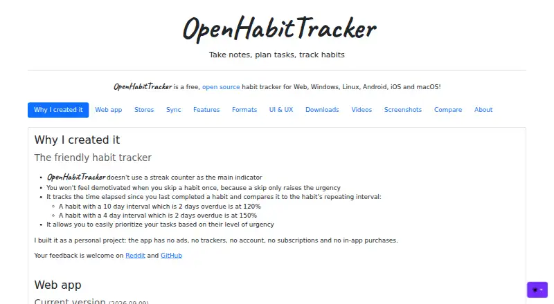The OpenHabitTracker homepage