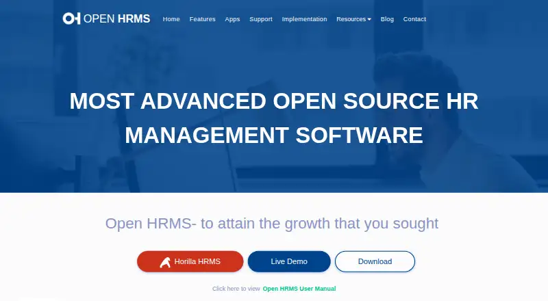 The OpenHRMS homepage
