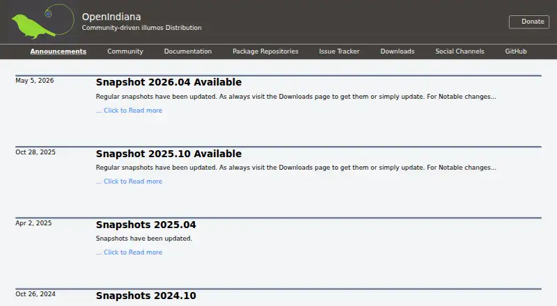 The OpenIndiana homepage