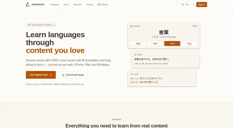 The OpenKoto homepage