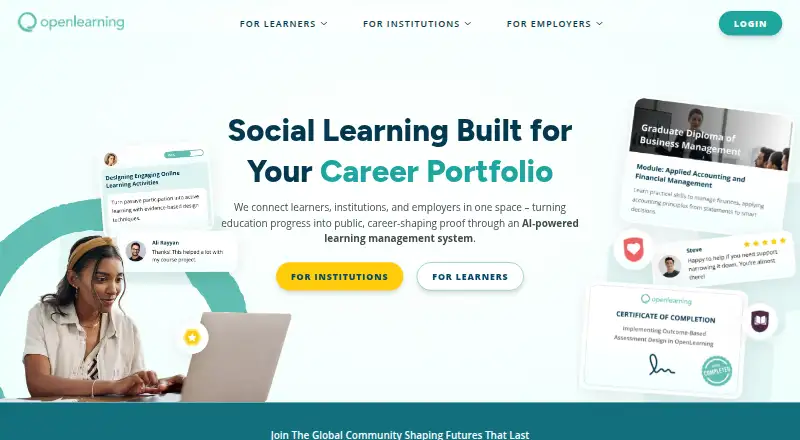 The OpenLearning homepage