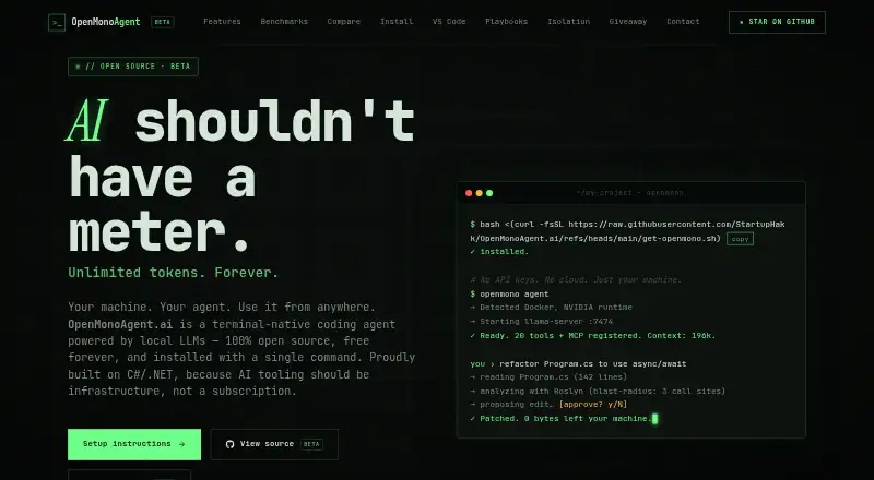 The OpenMonoAgent.ai homepage