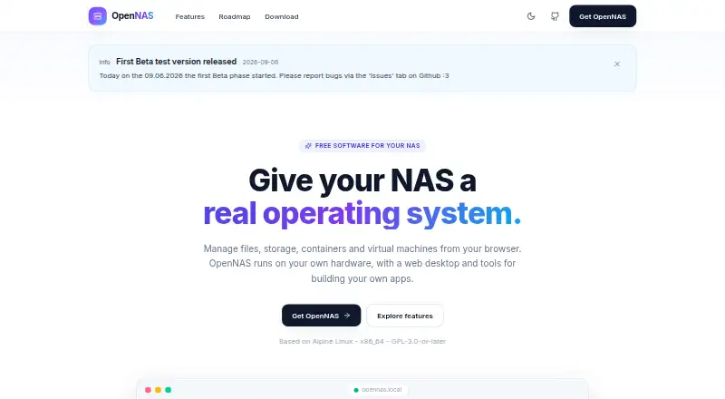 The OpenNAS homepage