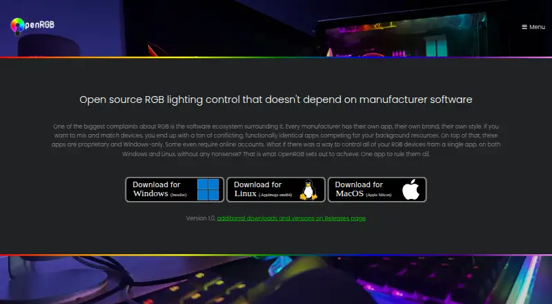 The OpenRGB homepage