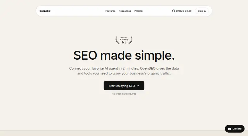 The OpenSEO homepage