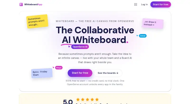 The OpenServe Whiteboard homepage