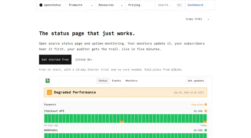The openstatus homepage