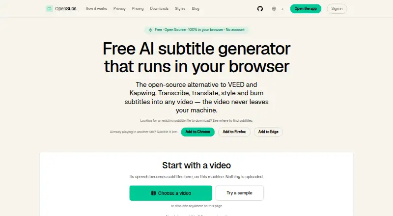 The OpenSubs homepage