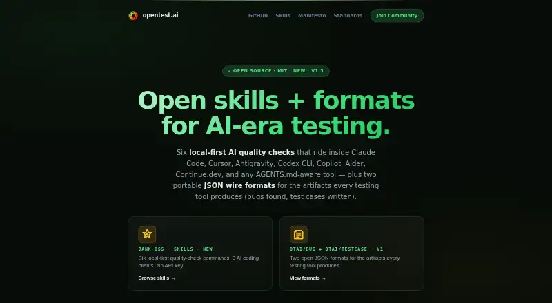 The OpenTest.AI homepage