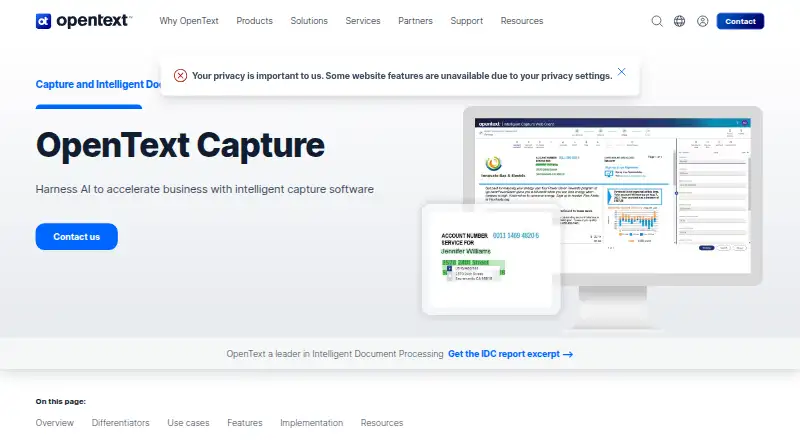 The OpenText Intelligent Capture homepage