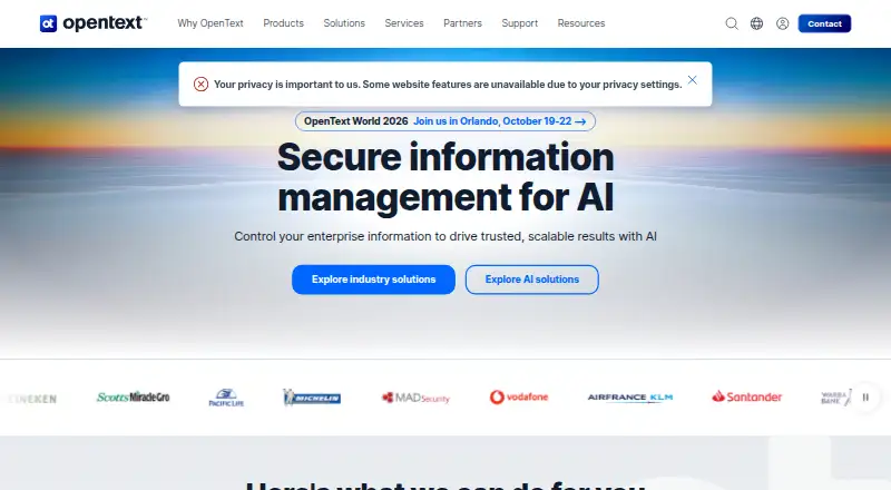 The OpenText Core Advanced Authentication homepage