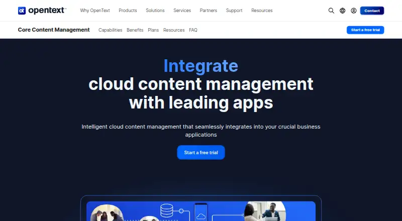 The OpenText Core Content Management homepage