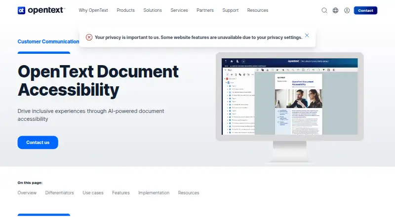 The OpenText Document Accessibility homepage