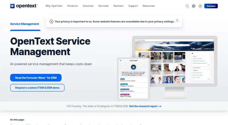The OpenText Service Management homepage