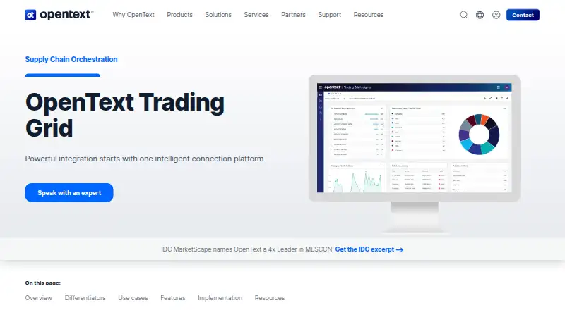 The OpenText Trading Grid homepage