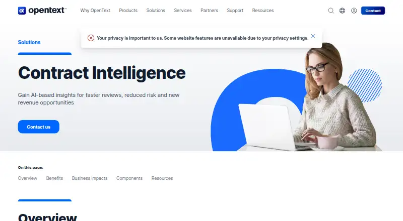 The OpenText Contract Intelligence homepage