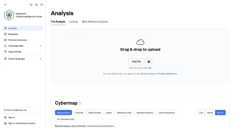 The Kaspersky Threat Intelligence Portal homepage