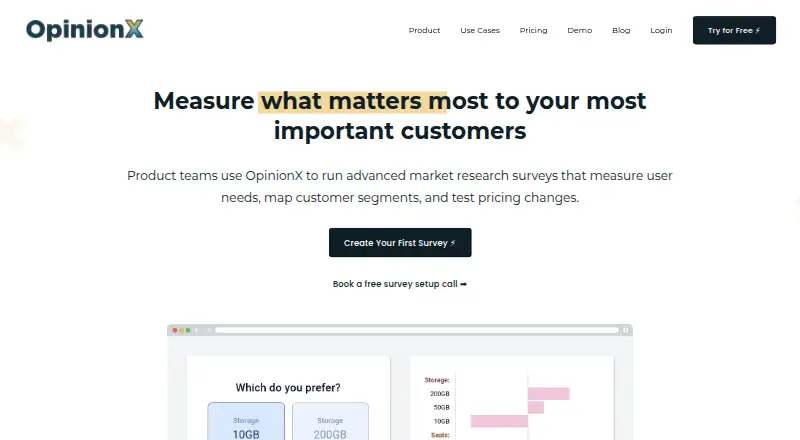 The OpinionX homepage