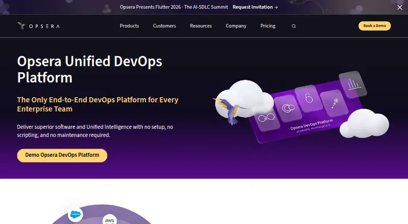 The Opsera Unified DevOps Platform homepage