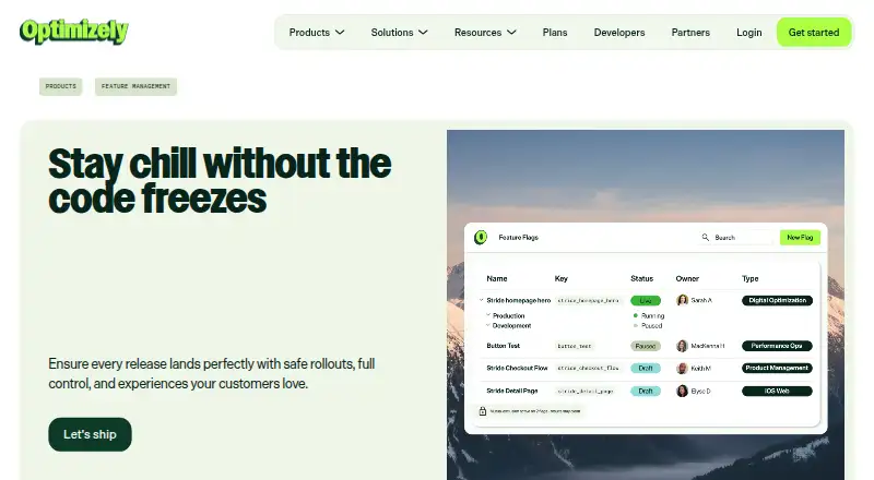 The Optimizely Feature Management homepage