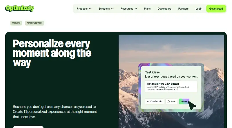 The Optimizely Personalization homepage