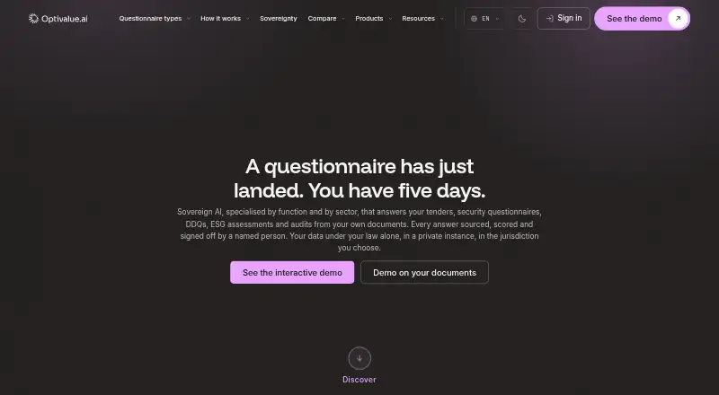The Optivalue.ai homepage