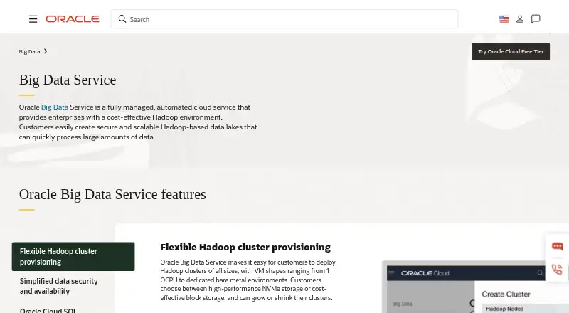 The Oracle Big Data Service homepage