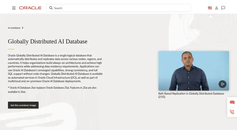 The Oracle Globally Distributed AI Database homepage