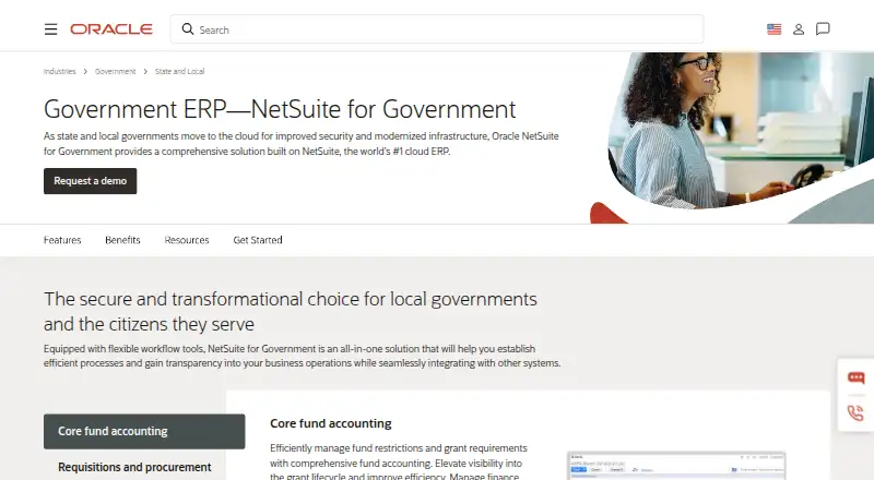 The Oracle NetSuite for Government homepage