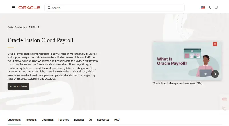 The Oracle Cloud Global Payroll homepage