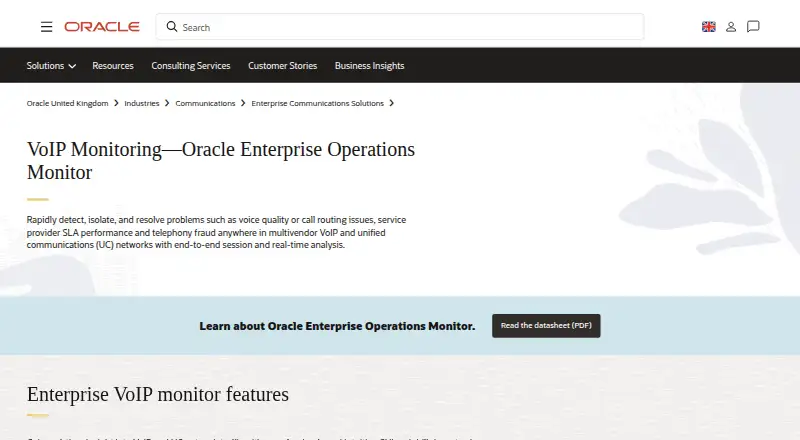The Oracle Enterprise Operations Monitor homepage