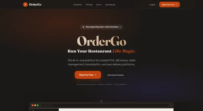 The OrderGo homepage