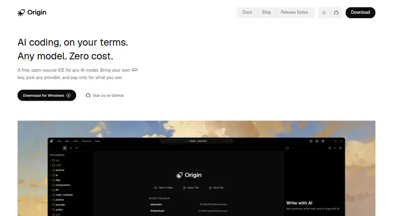 The Origin homepage