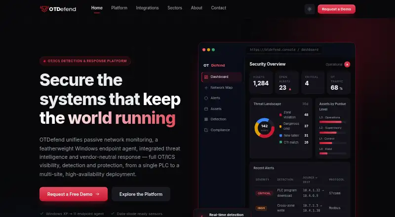 The OTDefend homepage