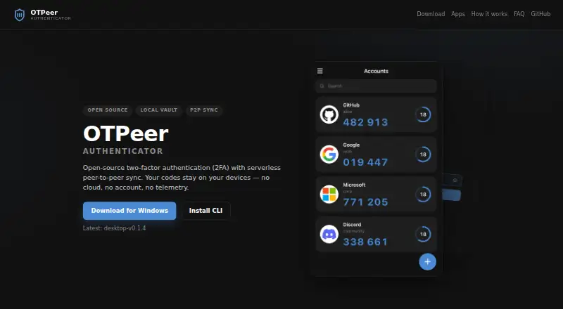 The OTPeer Authenticator homepage