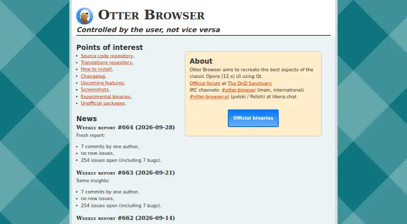 The Otter Browser homepage
