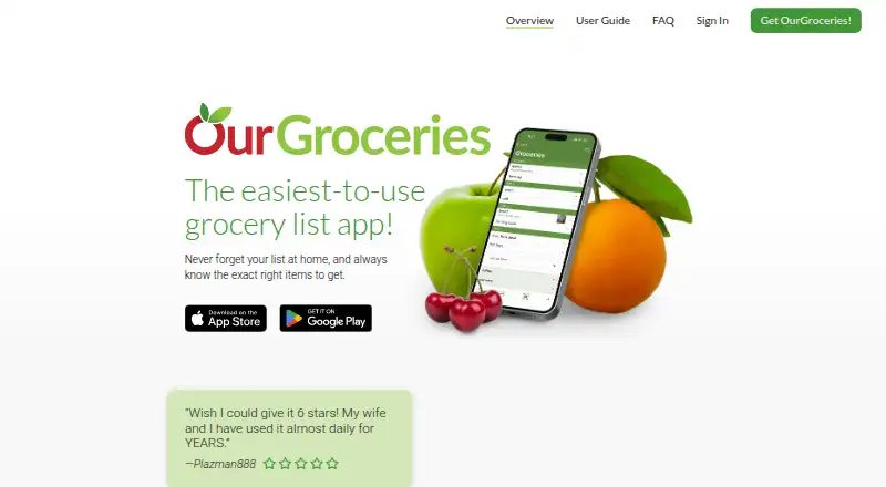 The OurGroceries homepage