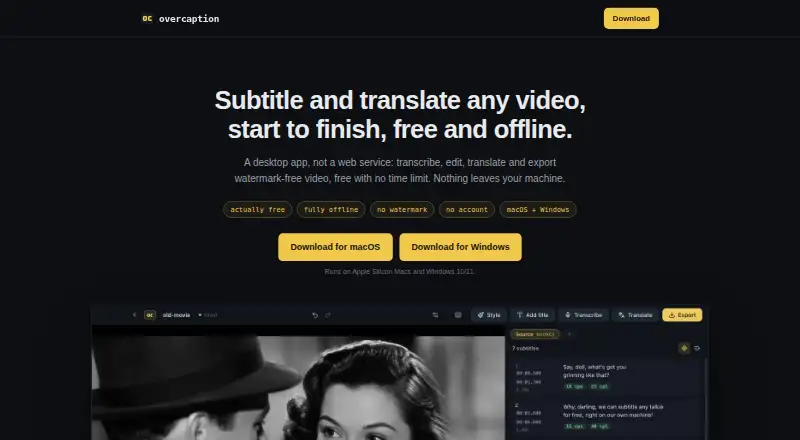 The Overcaption homepage