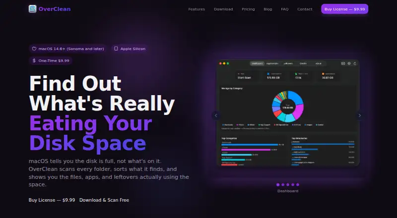 The OverClean homepage