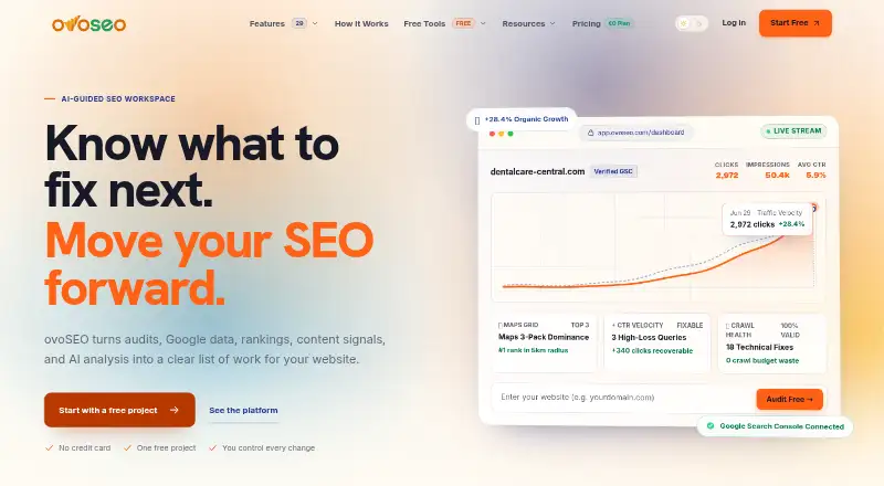 The ovoSEO homepage