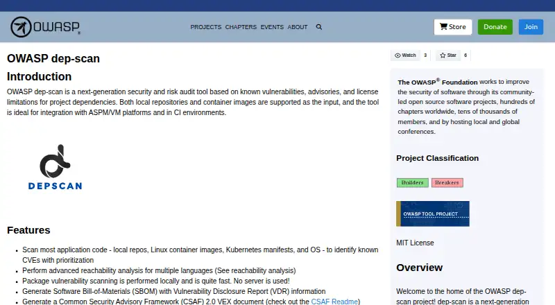 The OWASP dep-scan homepage